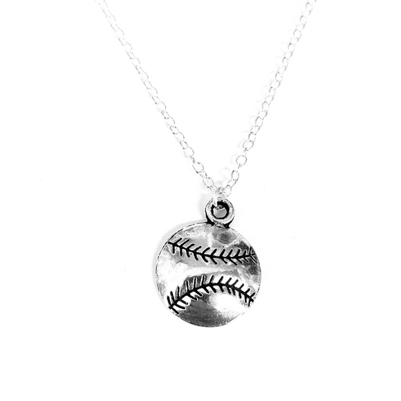 Silver Baseball Softball Pendant Necklace - Picture 1 of 1